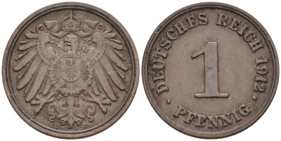 Германия 1 пфенниг 1912 D KM 10, J. 10 медь 4594-1251