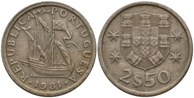 Португалия 2,5 эсукдо 1981 KM 590 медно-никель 4154-1035