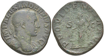 Римская Империя сестерций 232 Александр Север, бюст императора, IMP ALEXANDER AVG / Провиденция, PROVIDENTIA AVG S C, Рим RIC 642 бронза 1073-23-51