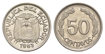Эквадор 50 сентаво 1963 KM 81 сталь плакированная никелем UNC 4641-611