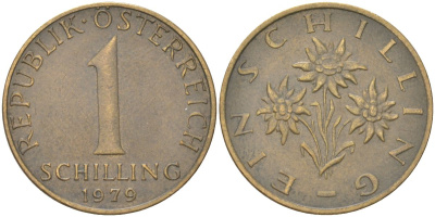 Австрия 1 шиллинг 1979 KM 2886 алюминиевая бронза 4142-1115