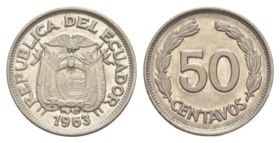Эквадор 50 сентаво 1963 KM 81 сталь плакированная никелем UNC 4641-611