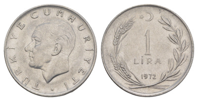Турция 1 лира 1972 Мустафа Кемаль Ататюрк KM 889a.2 нержавеющая сталь UNC 4646-845