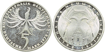 ФРГ 5 марок 1978 F, 225 лет со дня смерти Бальтазара Неймана KM 148, J.423 серебро UNC 4394-115