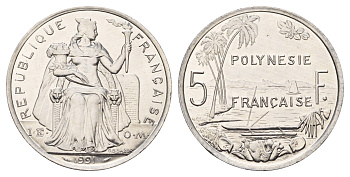 Французская Полинезия 5 франков 1991 KM 12 алюминий UNC 4634-741