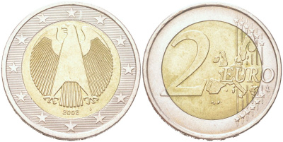 Германия 2 евро 2002 J KM 214 биметалл 4126-1052