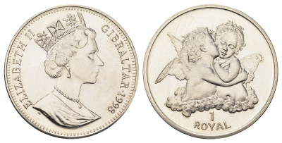 Гибралтар 1 роял 1998 Херувимы KM 753 медно-никель BU 1524-1941