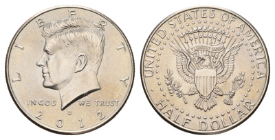США 1/2 доллара (50 центов) 2012 D, Джон Кеннеди KM A202b медь плакированная медно-никелем UNC 08-445
