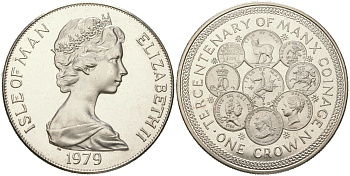 Остров Мэн 1 крона 1979 300 лет монетам острова Мэн KM 45 медно-никель BU 00-1067-3-32