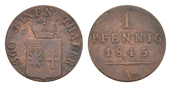 Вальдек 1 пфенниг 1845 A, Георг II (1813-1845) KM 152 медь 1526-1041