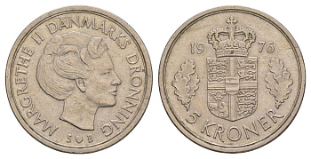 Дания 5 крон 1976 Маргрете II (1972-2024) KM 863 медно-никель 4526-131