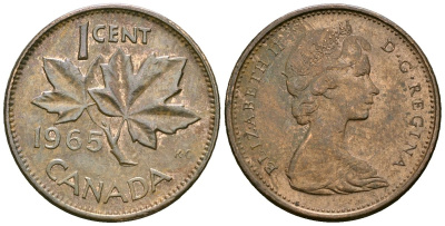 Канада 1 цент 1965 Елизавета II (1952-2022), кленовый лист KM 59.1 бронза 4173-1158