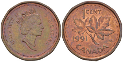 Канада 1 цент 1991 Елизавета II (1952-2022), кленовый лист KM 181 бронза 46-2333