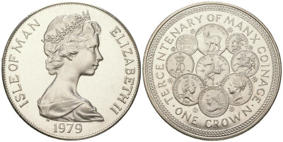 Остров Мэн 1 крона 1979 300 лет монетам острова Мэн KM 45 медно-никель BU 00-1067-3-32