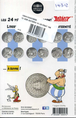 Франция 10 евро 2015 серия Астерикс и свобода, Обеликс бежит из тюрьмы, в оригинальном буклете KM NEW серебро UNC 1-4-3-13