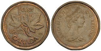Канада 1 цент 1982 Елизавета II (1952-2022), кленовый лист KM 132 бронза 4173-1162