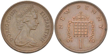Великобритания 1 пенни 1971 Елизавета II (1952-2022) KM 915, Spink 4237 (B1) бронза 3955-1066