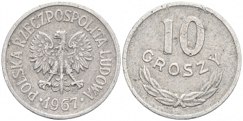 Польша 10 грошей 1967 MW KM AA47, Parchimowicz 206f алюминий 99-619