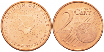 НИДЕРЛАНДЫ 2 ЕВРОЦЕНТА 2002 KM 235 сталь покрытая медью UNC 3457-1115