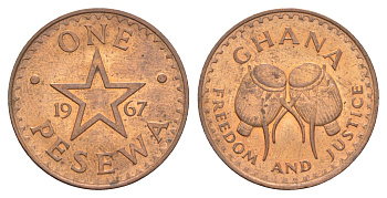 Гана 1 песева 1967 KM 13 бронза UNC 4153-935