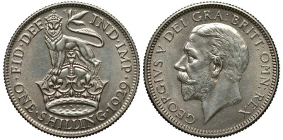 Великобритания 1 шиллинг 1929 Георг V (1910-1936) KM 833, Spink 4039 серебро 1518-1322