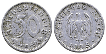 Германия 50 рейхспфеннигов 1935 G KM 87, J. 368 алюминий 4380-336