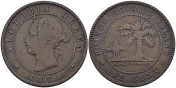 ОСТРОВ ПРИНЦА ЭДУАРДА 1 ЦЕНТ 1871 КОРОЛЕВА ВИКТОРИЯ KM 4 бронза 4382-1251