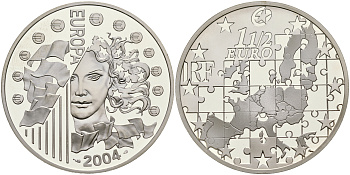 Франция 1 1/2 евро 2004 расширение Евросоюза KM 1391 серебро PROOF 11-183-43