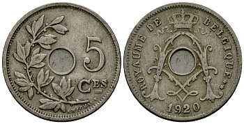 Бельгия 5 сантимов 1920 Belgique KM 66 медно-никель 4173-454