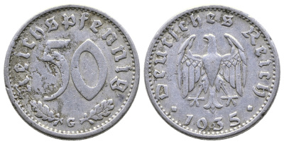 Германия 50 рейхспфеннигов 1935 G KM 87, J. 368 алюминий 4380-336