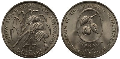 Гренада 4 доллара 1970 FAO, открытие Карибского Банка Развития KM 15 медно-никель UNC 272-441