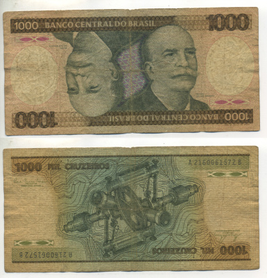 БРАЗИЛИЯ 1000 КРУЗЕЙРО 1981 ПОДПИСЬ 20, БАРАО ДО РИО БРАНКО Pick 201а бумага 6266-44-4-2