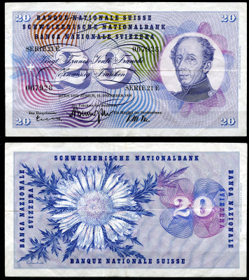 Швейцария 20 франков 1959 генерал Гийом-Анри Дюфур, 23 декабря 1959 Pick  46 g  бумага   6285-6-1-2