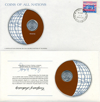 Пакистан 5 пайса 1980 FAO, конверт с маркой первого дня гашения, Coins of Nations KM 35 алюминий UNC 4294-65-2
