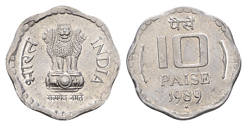 Индия 10 пайс 1989 KM 39 алюминий UNC 4654-646