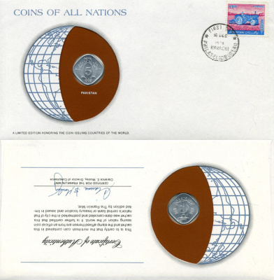Пакистан 5 пайса 1980 FAO, конверт с маркой первого дня гашения, Coins of Nations KM 35 алюминий UNC 4294-65-2