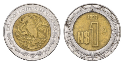 Мексика 1 песо 1993 KM 550 биметалл 4596-149