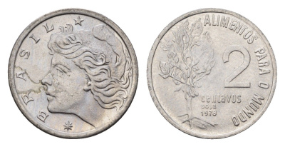 Бразилия 2 сентаво 1978 ФАО - Соя, редкий год KM 586 нержавеющая сталь UNC 441-1235