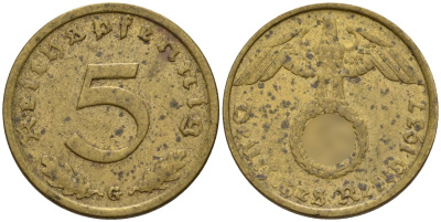 Германия 5 рейхспфеннигов 1937 F KM 91, J. 363 алюминиевая бронза 4151-759