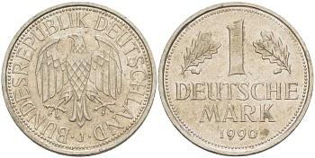 ФРГ 1 МАРКА 1990 J KM 110, J. 385 медно-никель 117-753