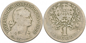 ПОРТУГАЛИЯ 1 ЭСКУДО 1928 KM 578 медно-никель 69-944