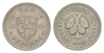 Гана 10 песев 1967 KM 16 медно-никель 4654-453