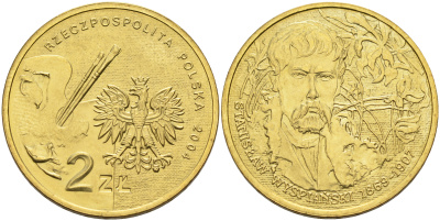 Польша 2 злотых 2004 MW, польские художники XIX-XX вв. Станислав Выспяньский KM 512 нордик 4589-946