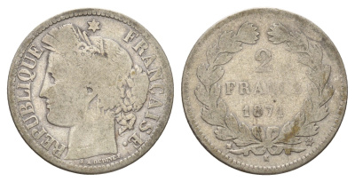 Франция 2 франка 1871 K KM 816 серебро 5010-1413