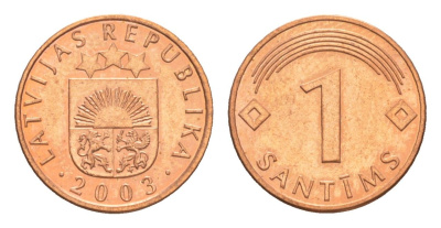 Латвия 1 сантим 2003 KM 15 сталь плакированая медью UNC 4115-1157
