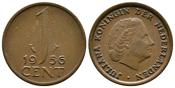 НИДЕРЛАНДЫ 1 ЦЕНТ 1956 ЮЛИАНА KM 180 бронза 177-1257