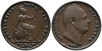 Великобритания 1 фартинг 1835 Вильгельм IV (1830-1837) KM 705, Spink 3848 медь 1518-414