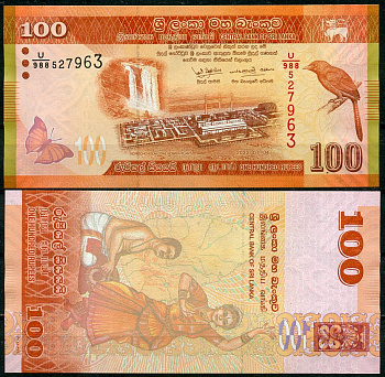 Шри-Ланка 100 рупий 2022 водопад Лаксапана, оранжево-клювастый болтун, бабочка Pick 125 j  бумага  UNC (пресс) 448-126-3