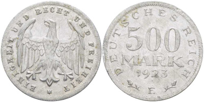 ГЕРМАНИЯ 500 МАРОК 1923 E KM 36, J. 305, Weege 23 алюминий 210-434