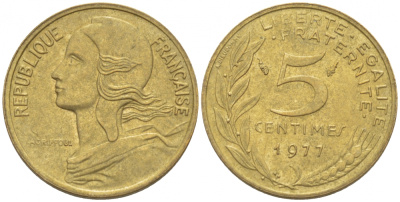 ФРАНЦИЯ 5 САНТИМОВ 1977 ТИП MARIANNE KM 933 медь алюминий никель 3309-1042